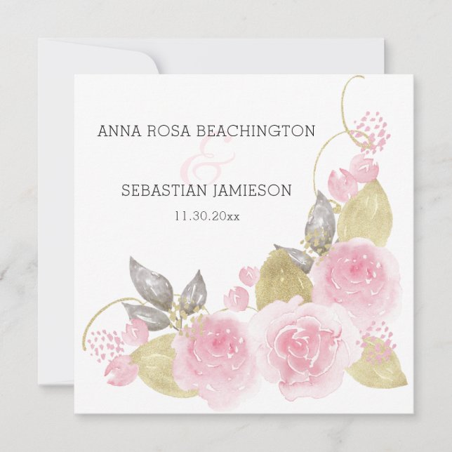 Invitación *~* Roses rosas rosas rosas QR - Boda RSVP Gold Fl (Anverso)