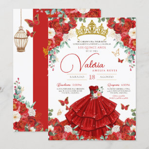 Invitación Roses Roses Elegantes Princesa Mariposa Quinceañer