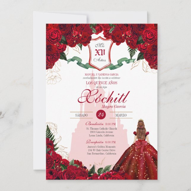Invitación Roses Roses Elegantes Princesa Real Quinceanera (Anverso)