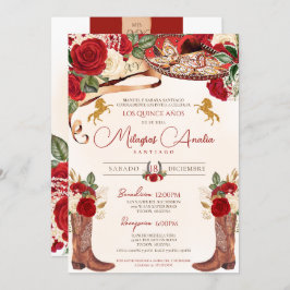 Invitación Roses Roses Rojos Elegantes Charro Occidental Quin