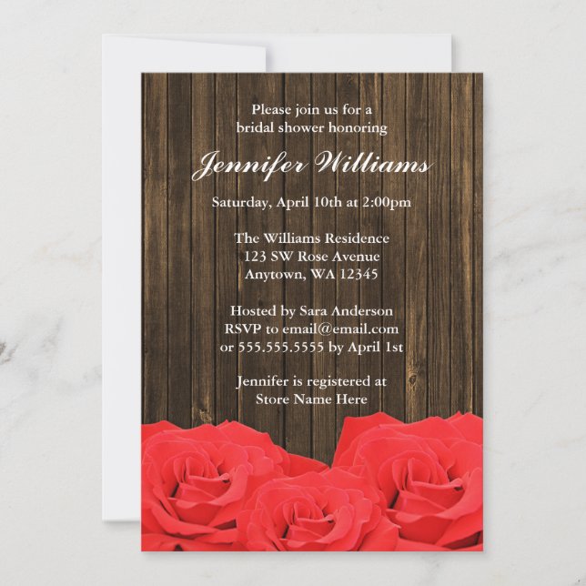 Invitación Roses Roses Roses Barn Madera Ducha de Novias (Anverso)