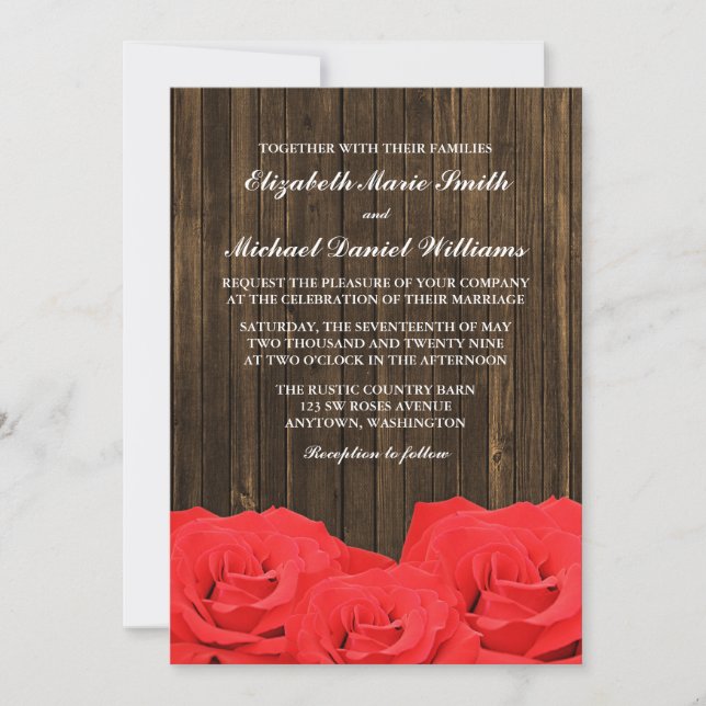 Invitación Roses Roses Roses Barn Wood Boda (Anverso)