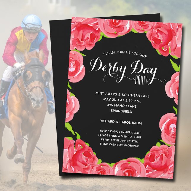 Invitación Roses Roses Roses Derby Race Fiesta (Red Roses Derby Race Party Invitations - INSTANT DOWNLOAD and/or PRINTED )