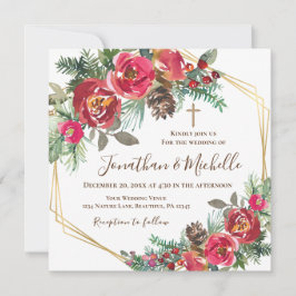 Invitación Roses Roses Roses Floral Gold Cross Christian Boda