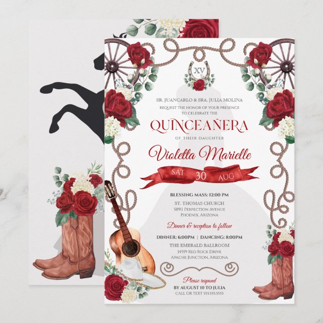 Invitación Roses Roses Roses Occidente Quinceanera Elegante C (Anverso / Reverso)