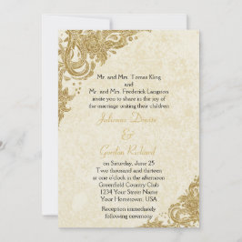 Invitación Rosettes de oro vintage para Bodas crema