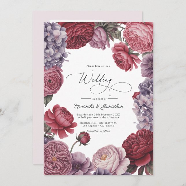 Invitación Rosewood and Dusty Lavender Floral Wedding Photo (Anverso / Reverso)
