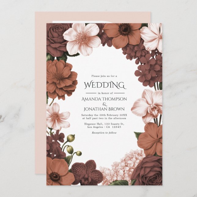 Invitación Rosewood Clay, Toffee Blush & Sandstone Pink (Anverso / Reverso)