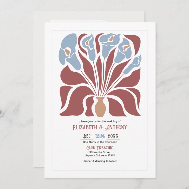 Invitación Rosewood & Mist Abstract Floral Boho Wedding (Anverso / Reverso)