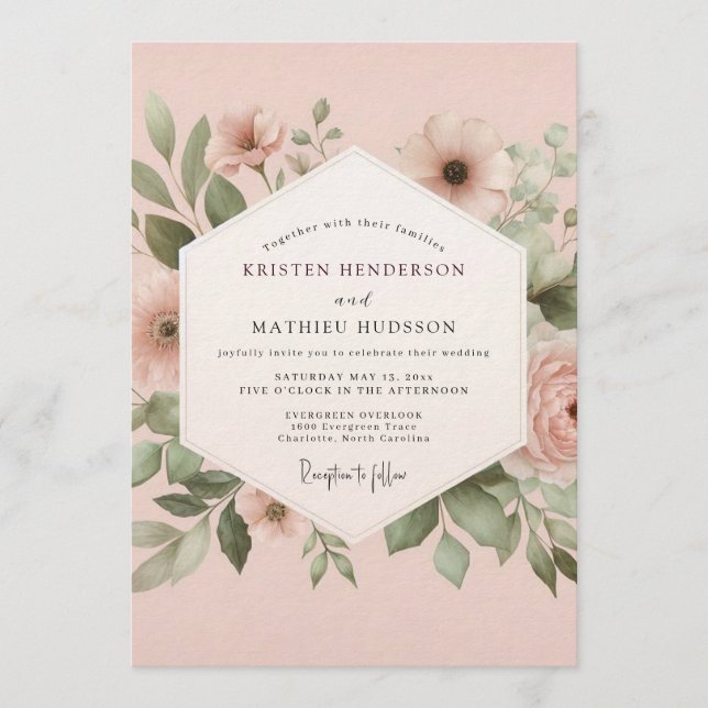 Invitación Rosewood Painted Flora Wedding (Anverso)
