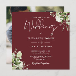 Invitación Rosewood Pink Greenerenery Floral Photo Square Bod