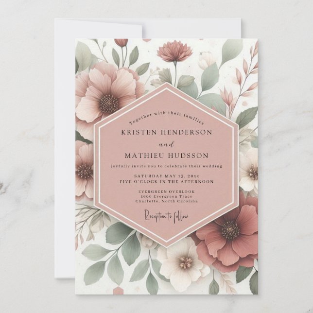 Invitación Rosewood Sage Bloom Wedding (Anverso)