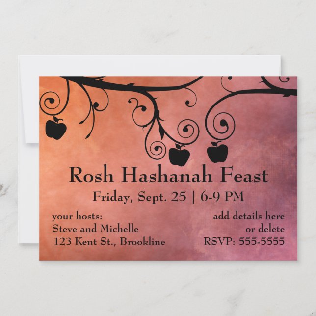 Invitación Rosh Hashanah Apple Silhouette (Anverso)