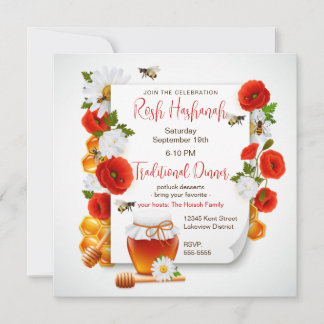 Invitación Rosh Hashanah Miel y Coppies Rojos