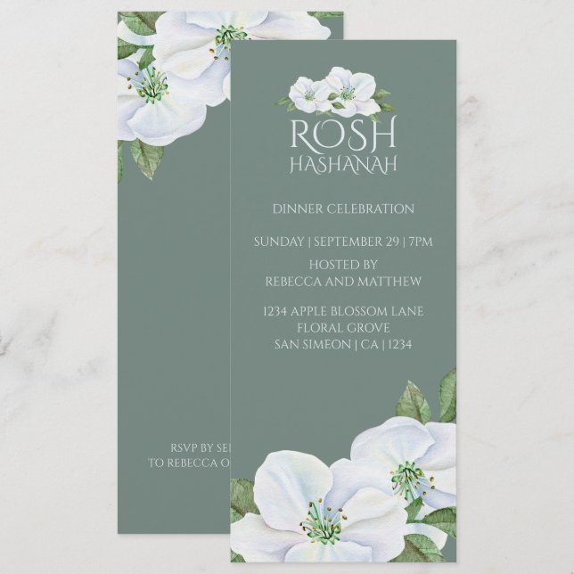 Invitación Rosh Hashanah White Apple Blossom (Anverso / Reverso)