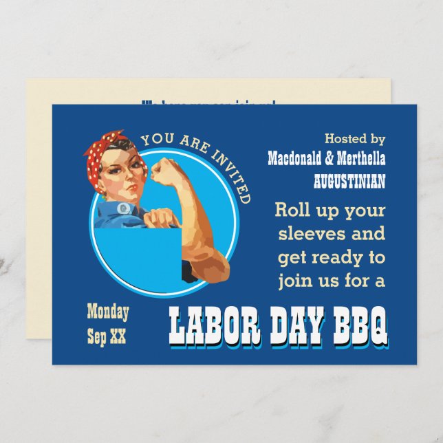 Invitación Rosie Riveter LABOR DAY BBQ (Anverso / Reverso)