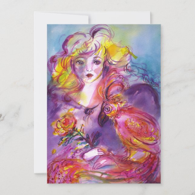 Invitación ROSINA / ROMÁNTICA DAMA, ROSA Y PARRÓN Azul rosa (Anverso)