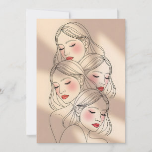 Invitación Rostros femeninos soñadores impresos, ojos cerrado