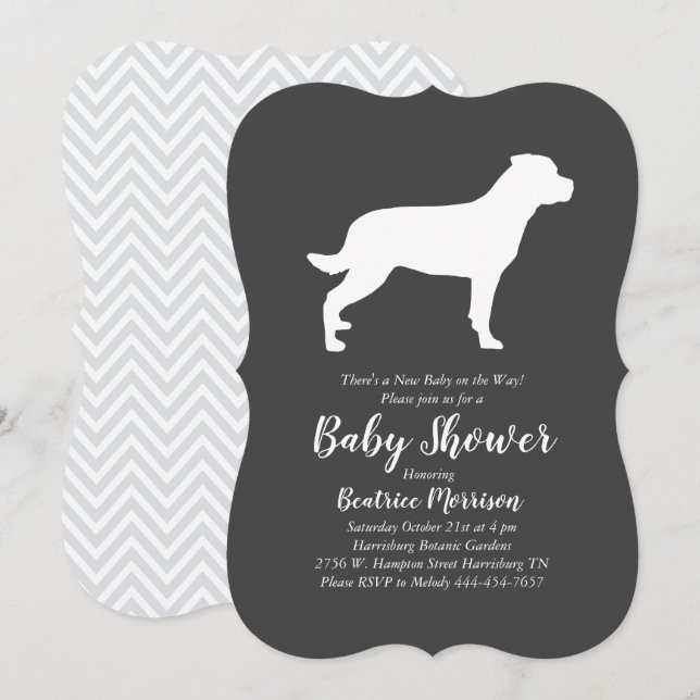 Invitación Rottweiler Baby Shower Sexo Neutral Rottie (Anverso / Reverso)