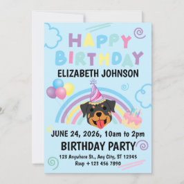 Invitación Rottweiler Birthday Party Invitation Blue