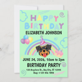 Invitación Rottweiler Birthday Party Invitation Green