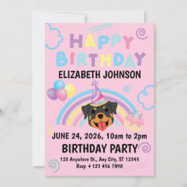 Invitación Rottweiler Birthday Party Invitation Pink