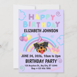 Invitación Rottweiler Birthday Party Invitation Purple