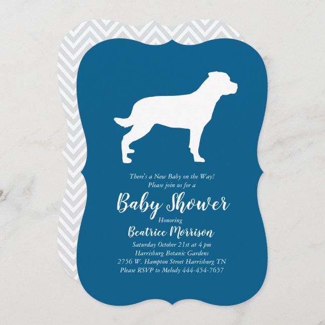 Invitación Rottweiler Dog Baby Shower Blue Boy Rottie (Anverso / Reverso)