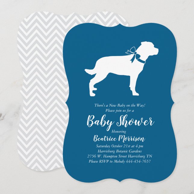 Invitación Rottweiler Dog Baby Shower Blue Boy Rottie (Anverso / Reverso)