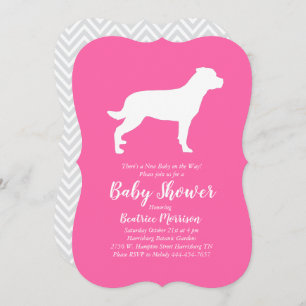 Invitación Rottweiler Dog Baby Shower Chica rosa Rottie