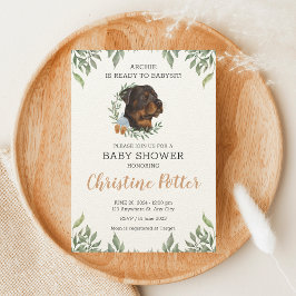 Invitación Rottweiler Dog Boy Boho Greenery Baby Shower