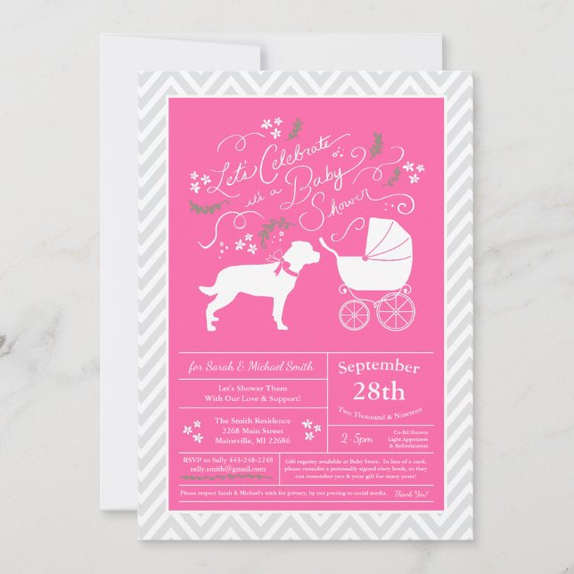 Invitación Rottweiler Perro Baby Shower Chica rosa Rottie (Anverso)