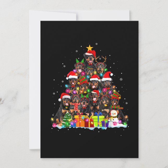 Invitación Rottweiler Pijama de Navidad Árbol Perro Papá Mamá (Anverso)