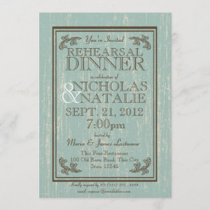 Invitación Rótulo antiguo de madera 5 x 7 Cena de ensayo