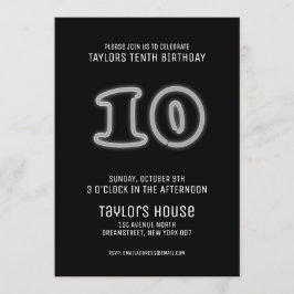 Invitación Rótulo Blanco Neon 10° fiesta de cumpleaños de mod