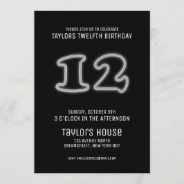 Invitación Rótulo Blanco Neón 12a fiesta de cumpleaños de mod