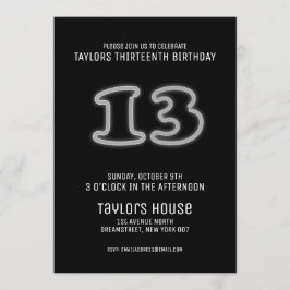 Invitación Rótulo blanco neón 13° fiesta de cumpleaños de mod