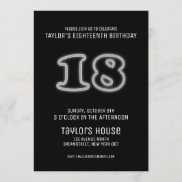 Invitación Rótulo blanco neón 18. Fiesta de cumpleaños de mod