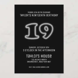 Invitación Rótulo Blanco Neón 19.ª fiesta de cumpleaños a la