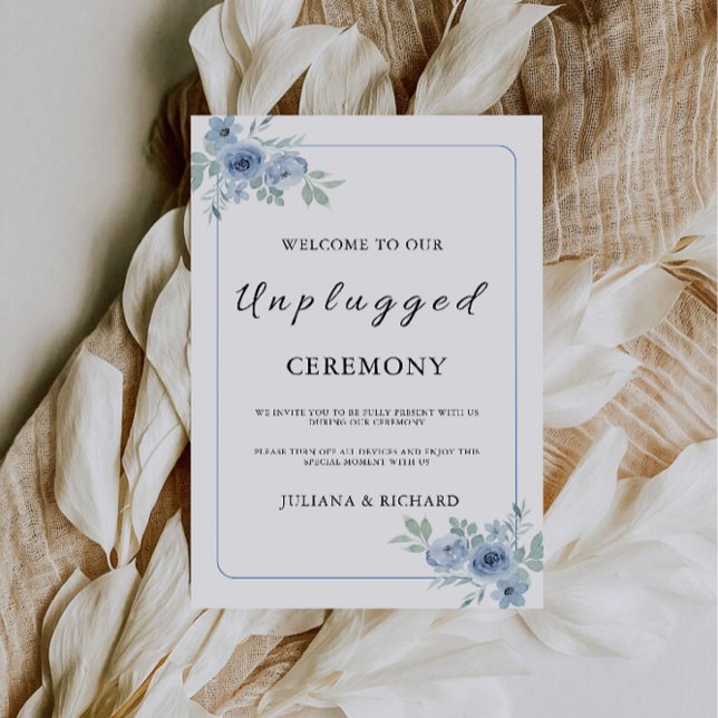 Invitación Rótulo Boda de Ceremonia Azul sin enchufar, (Blue Unplugged Ceremony Wedding Sign, Invitation)