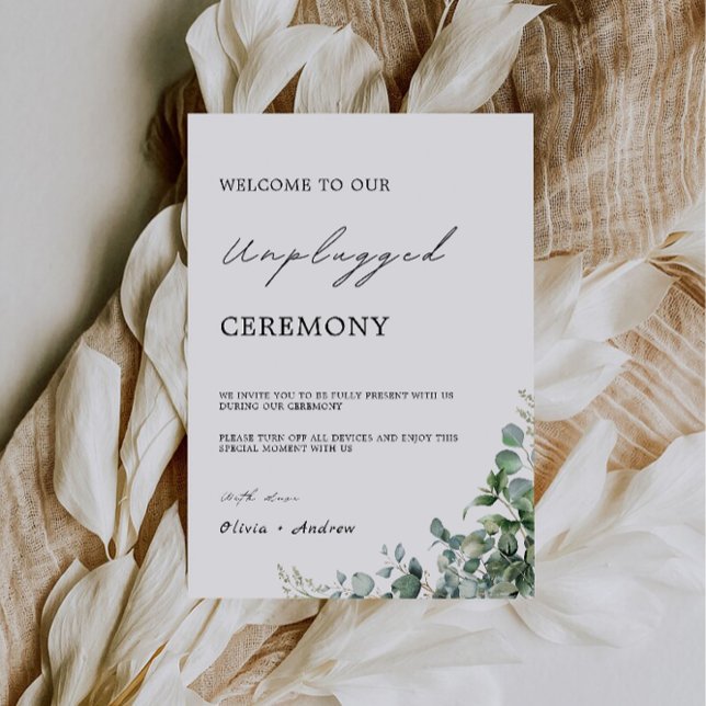 Invitación Rótulo Boda de Ceremonia desenchufada de vegetació (Greenery Unplugged Ceremony Wedding Sign, Invitation)