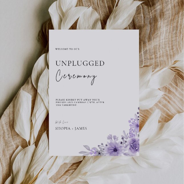Invitación Rótulo Boda de Ceremonia Purple Unplugged (Purple Unplugged Ceremony Wedding Sign Invitation)