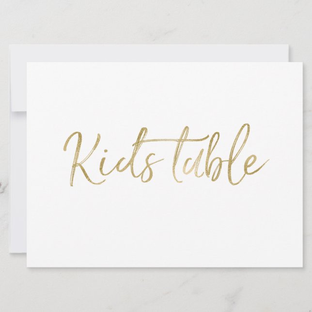 Invitación Rótulo Boda "Kids Table" | Letras de oro estilizad (Anverso)