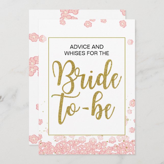 Invitación Rótulo Bridal Shower Advice | Rosa y oro (Anverso / Reverso)