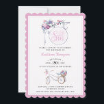 Invitación Rótulo Café Floral Rosa | Dulce 16<br><div class="desc">Esta hermosa invitación de 16 años a la primavera incluye un cartel de una cafetería adornado con flores y una bicicleta con detalles aún más florales. Alrededor del borde hay un borde rosado de vieiras. Puede personalizar con todos los detalles de su evento especial.</div>