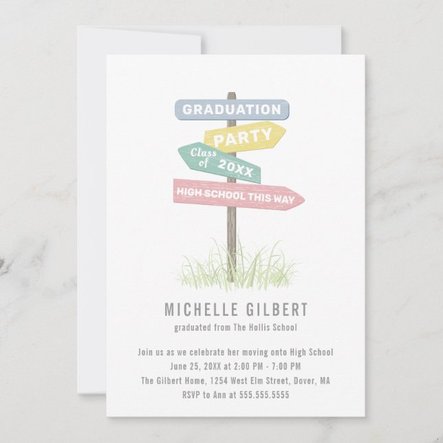 Invitación Rótulo callejero Fiesta de Graduación de octavo gr (Anverso)