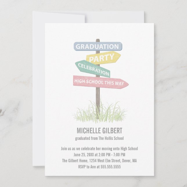 Invitación Rótulo callejero Fiesta de Graduación de octavo gr (Anverso)