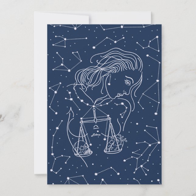 Invitación Rótulo chica Libra Zodiac (Anverso)