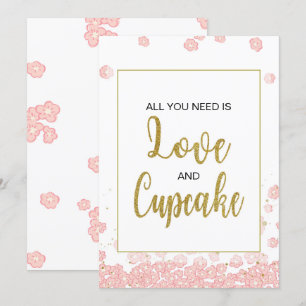 Invitación Rótulo Cupcake Bridal Shower   Rosa y oro