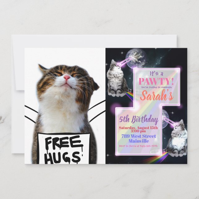 Invitación Rótulo de abrazos libres en gatos (Anverso)